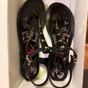 Ted Baker Black Sandals with Gold Studs